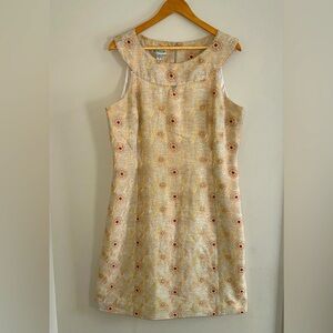 Austin Reed Womens Tan Sleeveless Embroidered Orange Flowers Dress 14
